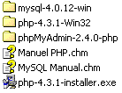 Les fichiers et rpertoires d'installation de PHP, MySQL et PHPMyAdmin.