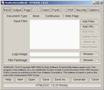 HTMLDOC, onglet Input add files or Url
